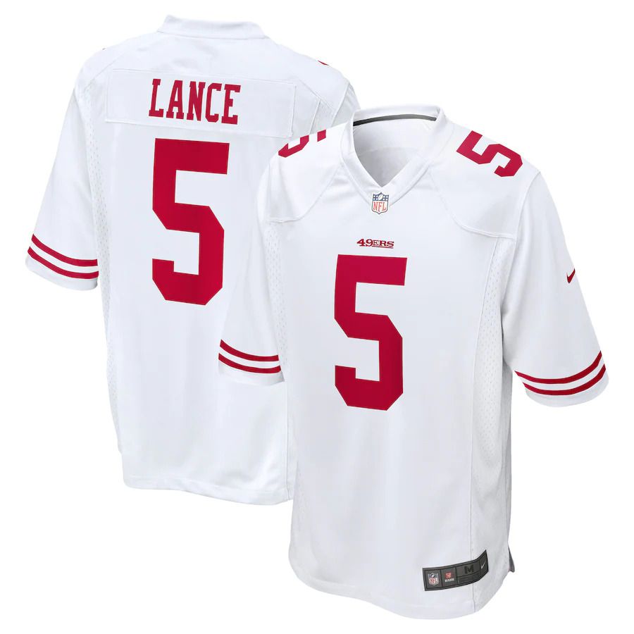 Men San Francisco 49ers #5 Trey Lance Nike White 2021 Draft First Round Pick Game NFL Jersey